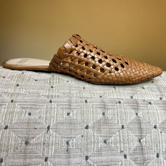 Paige Alana Brown Ochre Woven Leather Flat Mule Casual Shoes Pointed Toe Size 10 - Picture 2 of 15